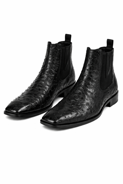 Men's Short Boots Men's Black Full Quill Ostrich Dressy Boot Ankle Dress Style For Man