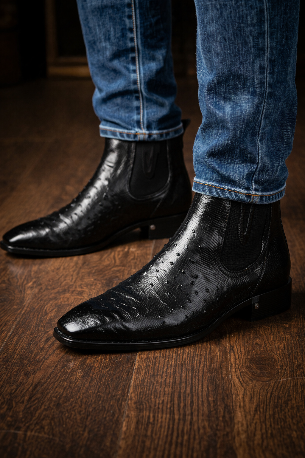 Men's Short Boots Men's Black Full Quill Ostrich Dressy Boot Ankle Dress Style For Man
