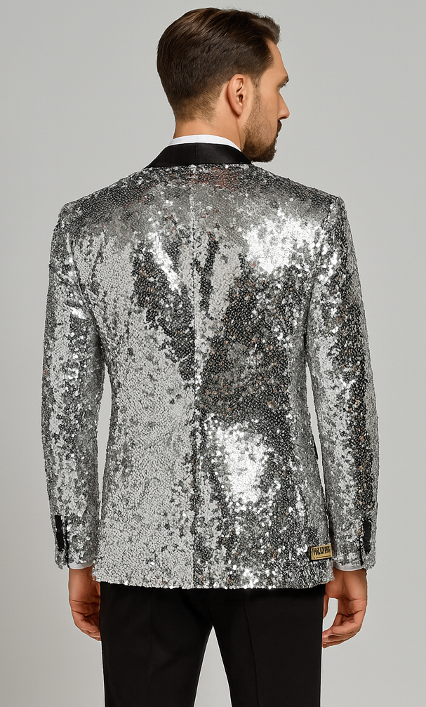 Silver Sequin Men’s Party Blazer – Wedding & Prom Tuxedo