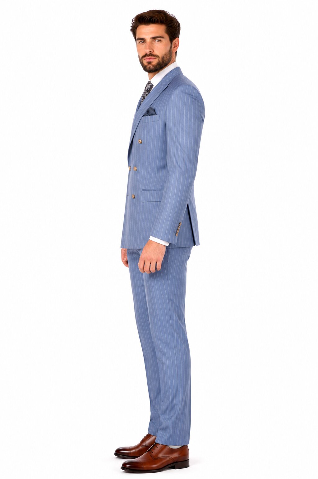 Sky Blue Stripe - Double Breasted Pinstripe Suit