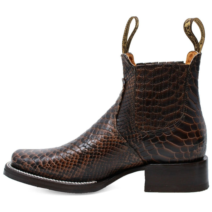 Men's Square Toe Ankle Boots Python Print Brown
