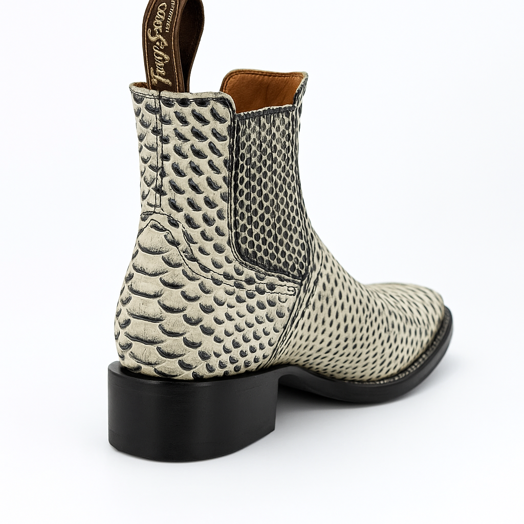 Men's Square Toe Ankle Boots Python Print Natural