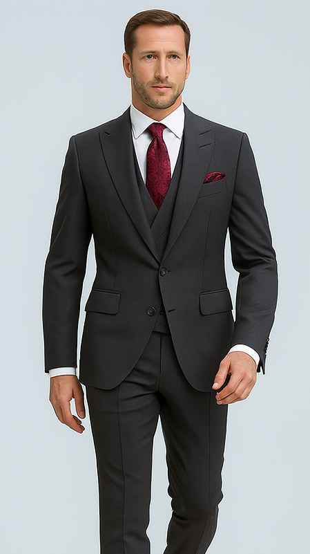 Mens Suits With Double Breasted Vest 100% - Big Peak Lapel Tom Ford Style!
