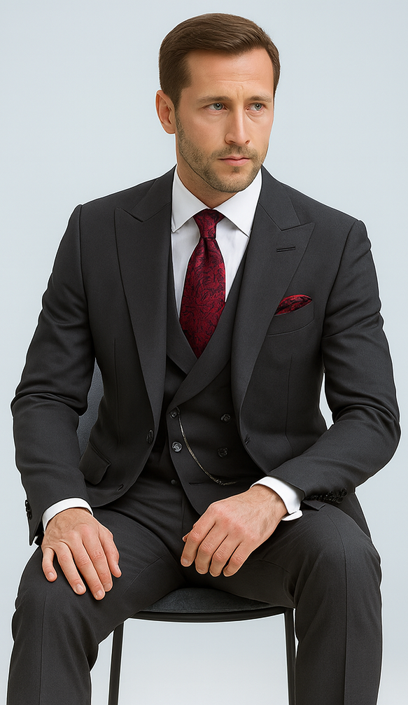 Mens Suits With Double Breasted Vest 100% - Big Peak Lapel Tom Ford Style!