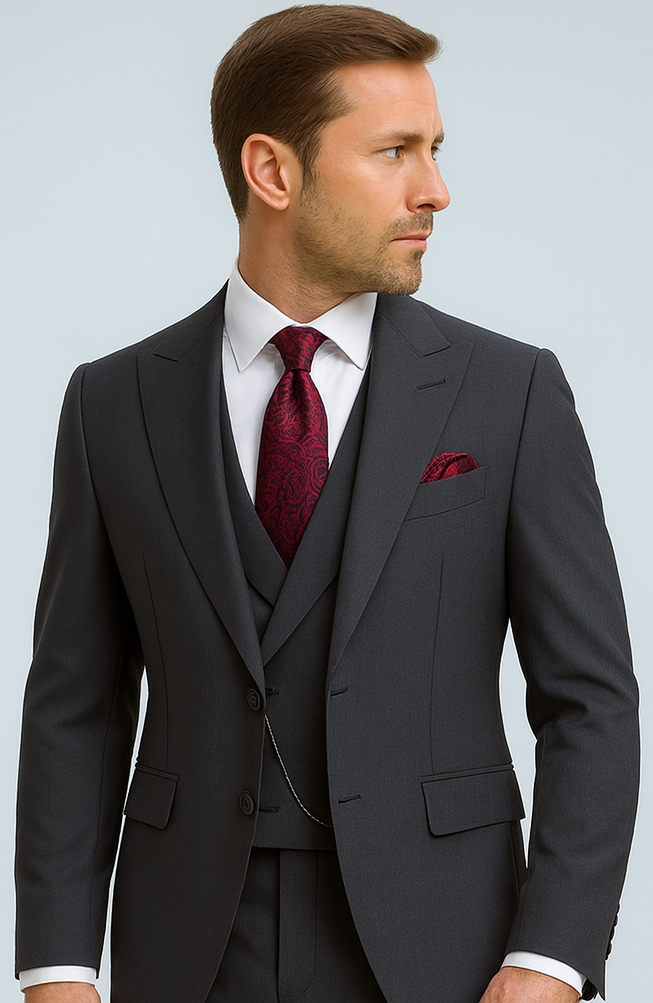 Mens Suits With Double Breasted Vest 100% - Big Peak Lapel Tom Ford Style!