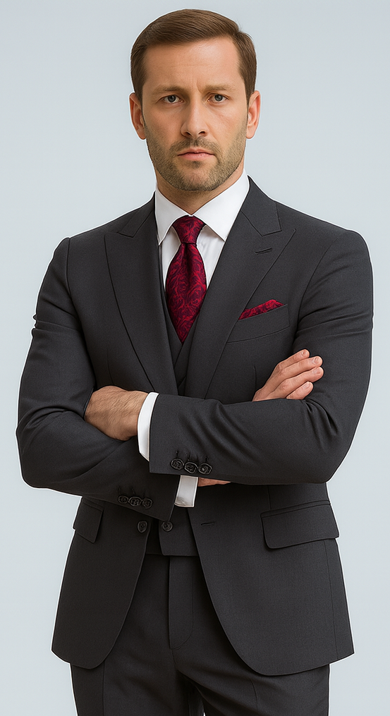 Mens Suits With Double Breasted Vest 100% - Big Peak Lapel Tom Ford Style!