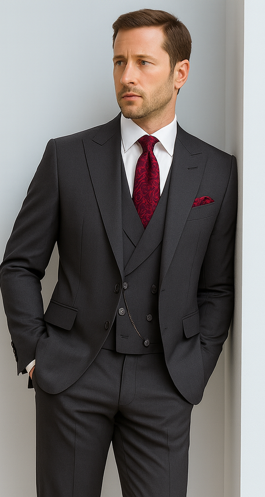 Mens Suits With Double Breasted Vest 100% - Big Peak Lapel Tom Ford Style!