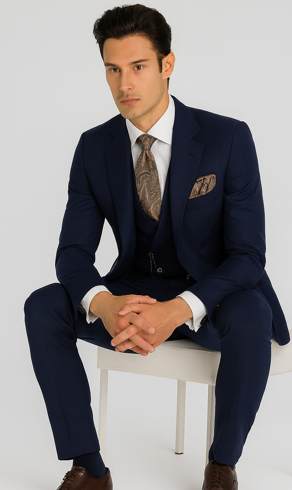 Mens Suits With Double Breasted Vest 100% - Big Peak Lapel Tom Ford Style!