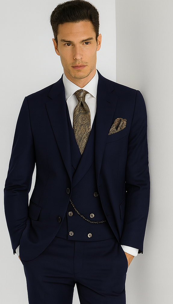 Mens Suits With Double Breasted Vest 100% - Big Peak Lapel Tom Ford Style!