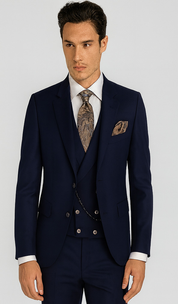 Mens Suits With Double Breasted Vest 100% - Big Peak Lapel Tom Ford Style!