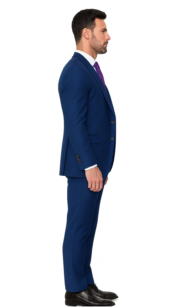Mens Suits With Double Breasted Vest - Single Button Peak Lapel Royal Blue Suits