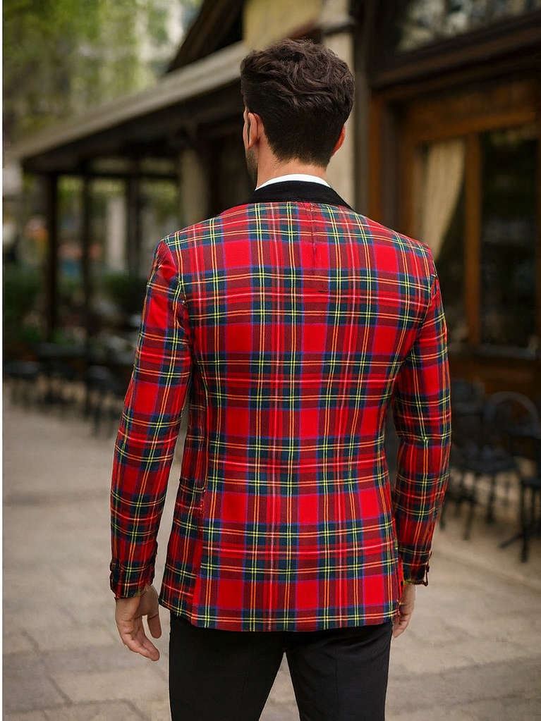 Red Tartan Plaid Holiday Blazer for Men