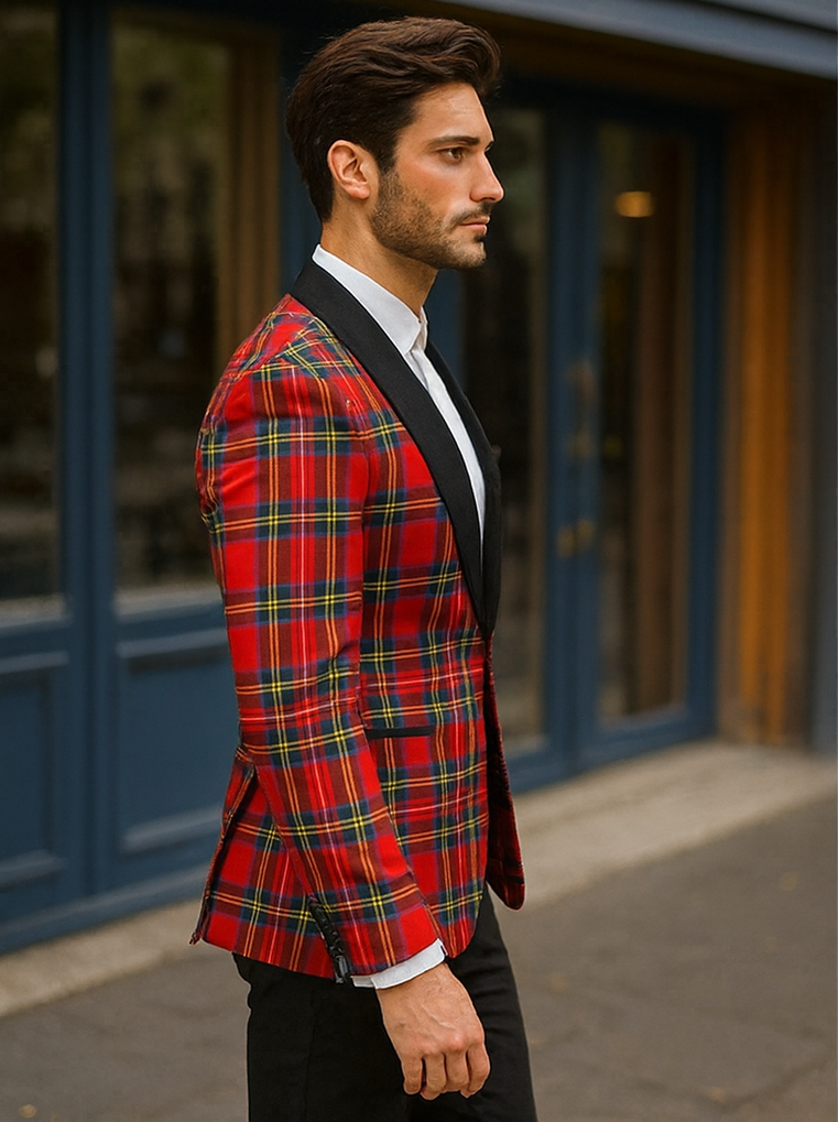 Red Tartan Plaid Holiday Blazer for Men