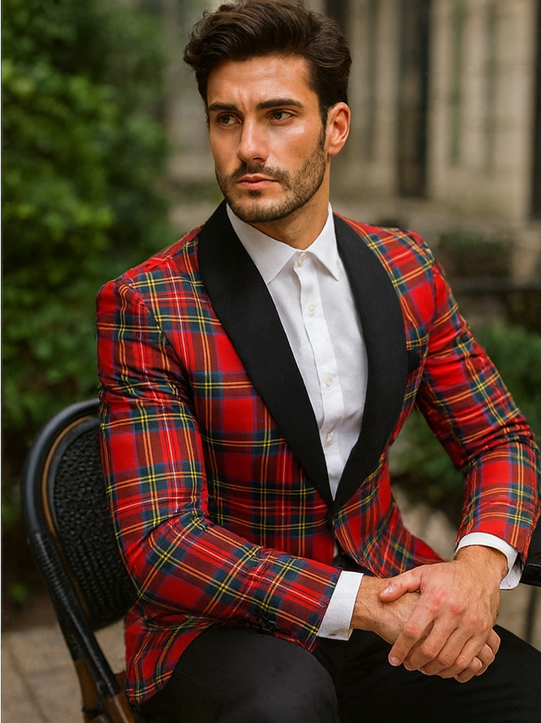 Red Tartan Plaid Holiday Blazer for Men