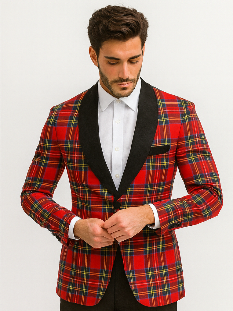 Red Tartan Plaid Holiday Blazer for Men