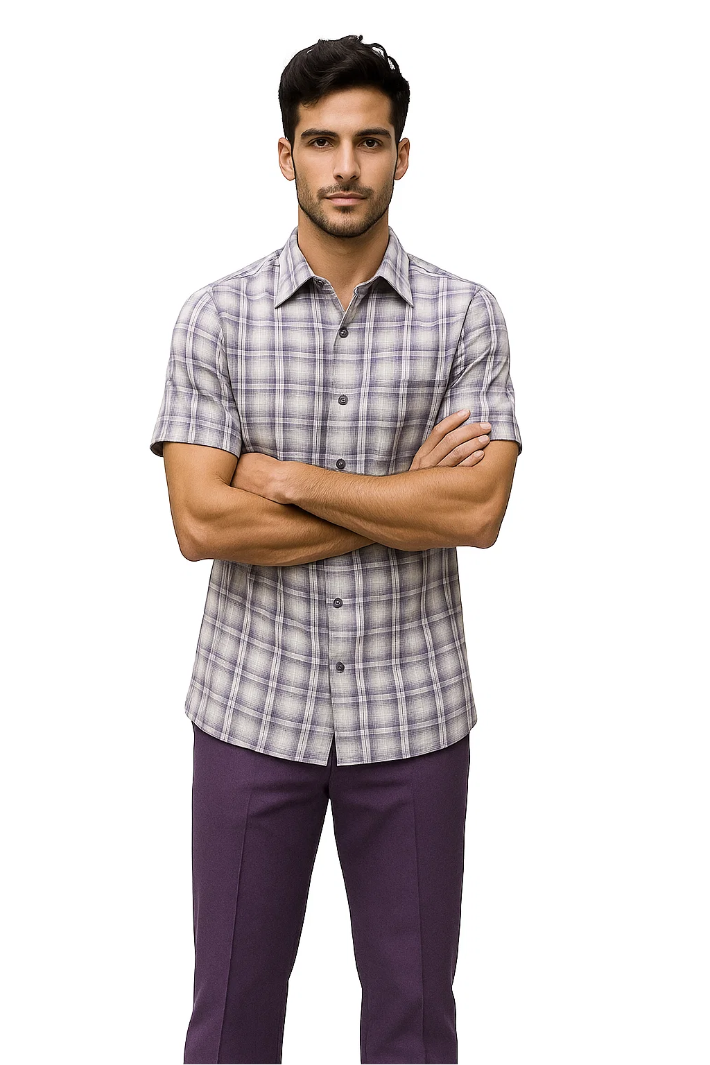Mens Textured Plaid Walking Suit in lavender/off white by Dreams by Zacchi – 2 Piece Leisure Outfit with matching shirt and pant --$99