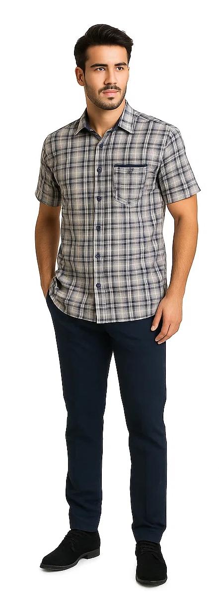 Mens Textured Plaid Walking Suit in navy/white by Dreams by Zacchi – 2 Piece Leisure Outfit with matching shirt and pant --$99