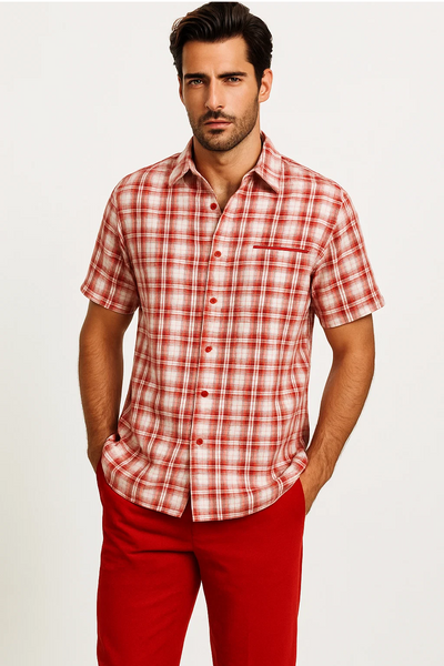 Men's Red/Off White Plaid 2-Piece Walking Suit