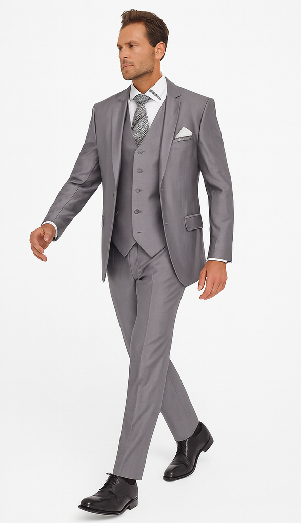 Mens Three Piece Suit - Vested Suit Mens Vested 3 Piece Grey Sharkskin Suit