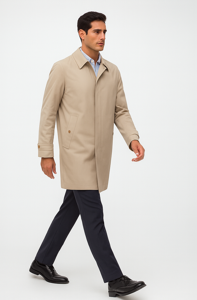 Men's Three Quarter Trench Coat Beige