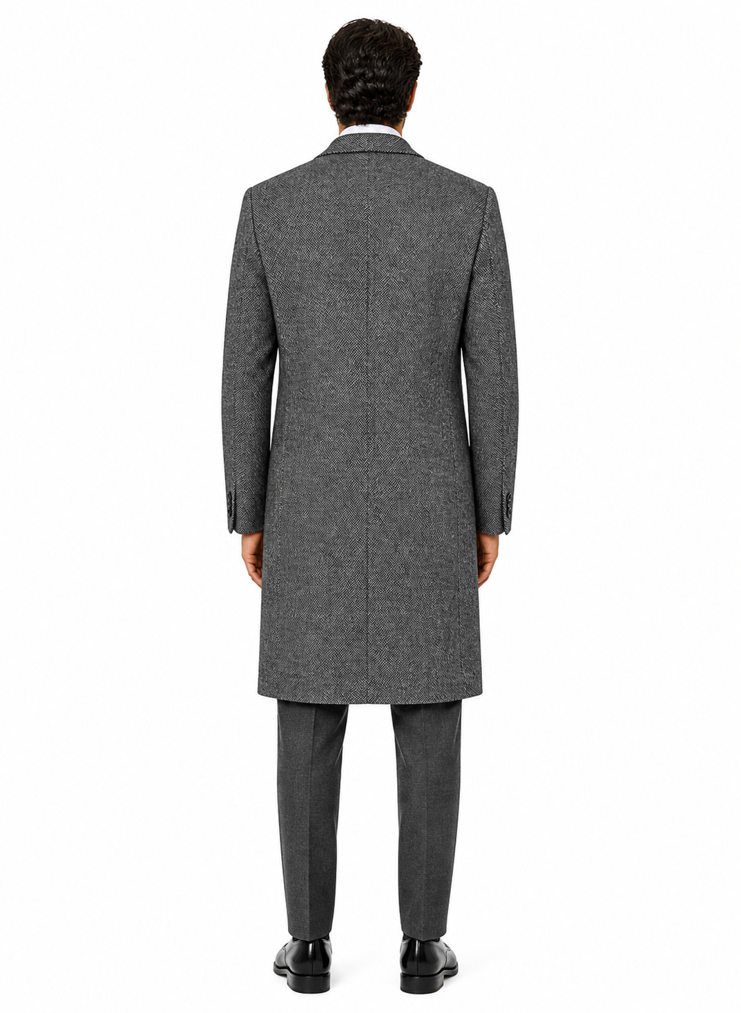 Mens Topcoat Mens Dress Coat Single Breaste Full Length Tweed Herringbone Gray Overcoat