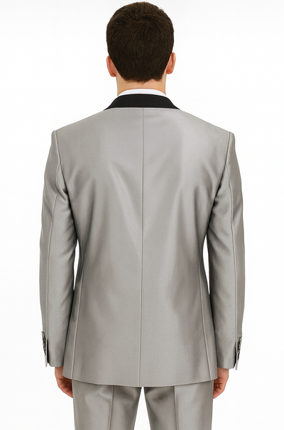 Men's Two Toned Tuxedo Trimmed Jacket And Suit Silver Grey