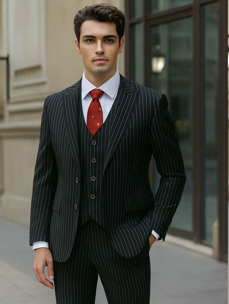 Men's Black Pinstripe 1920s Gangster Suit