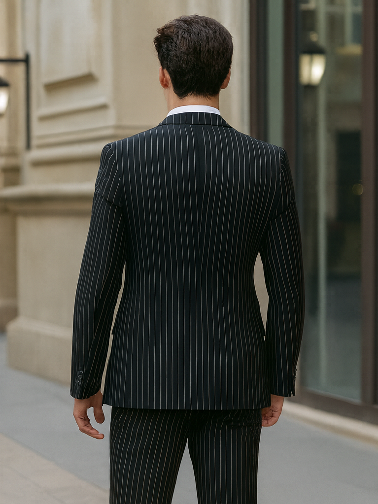 Men's Black Pinstripe 1920s Gangster Suit