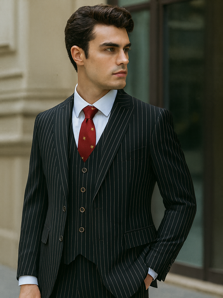 Men's Black Pinstripe 1920s Gangster Suit