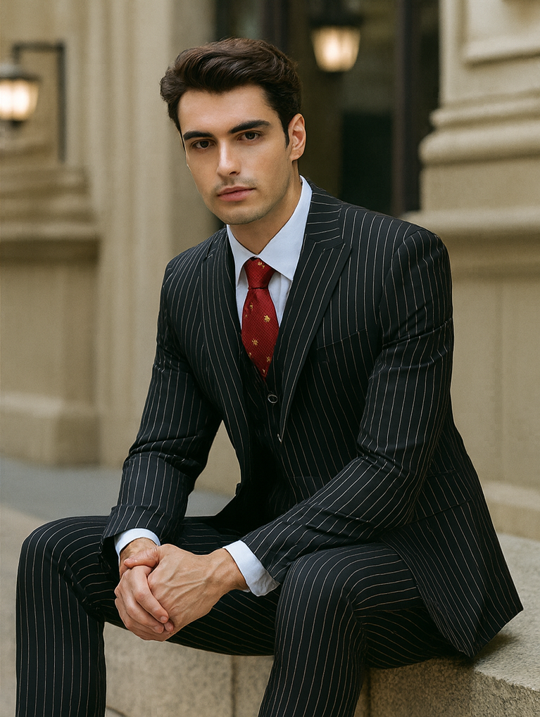 Men's Black Pinstripe 1920s Gangster Suit