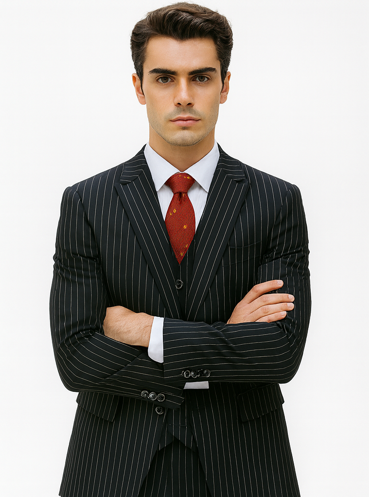Men's Black Pinstripe 1920s Gangster Suit
