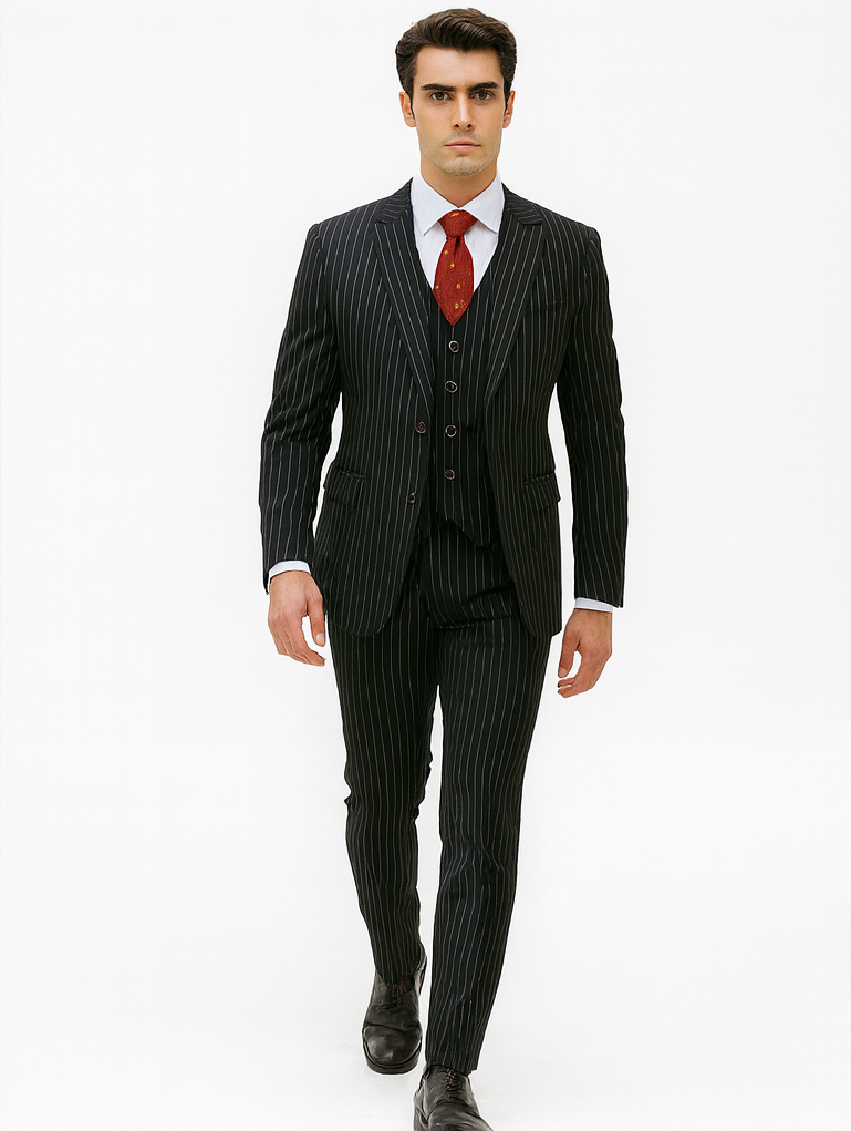 Men's Black Pinstripe 1920s Gangster Suit
