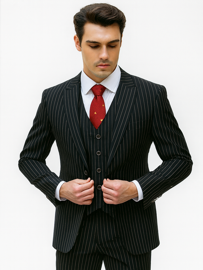 Men's Black Pinstripe 1920s Gangster Suit