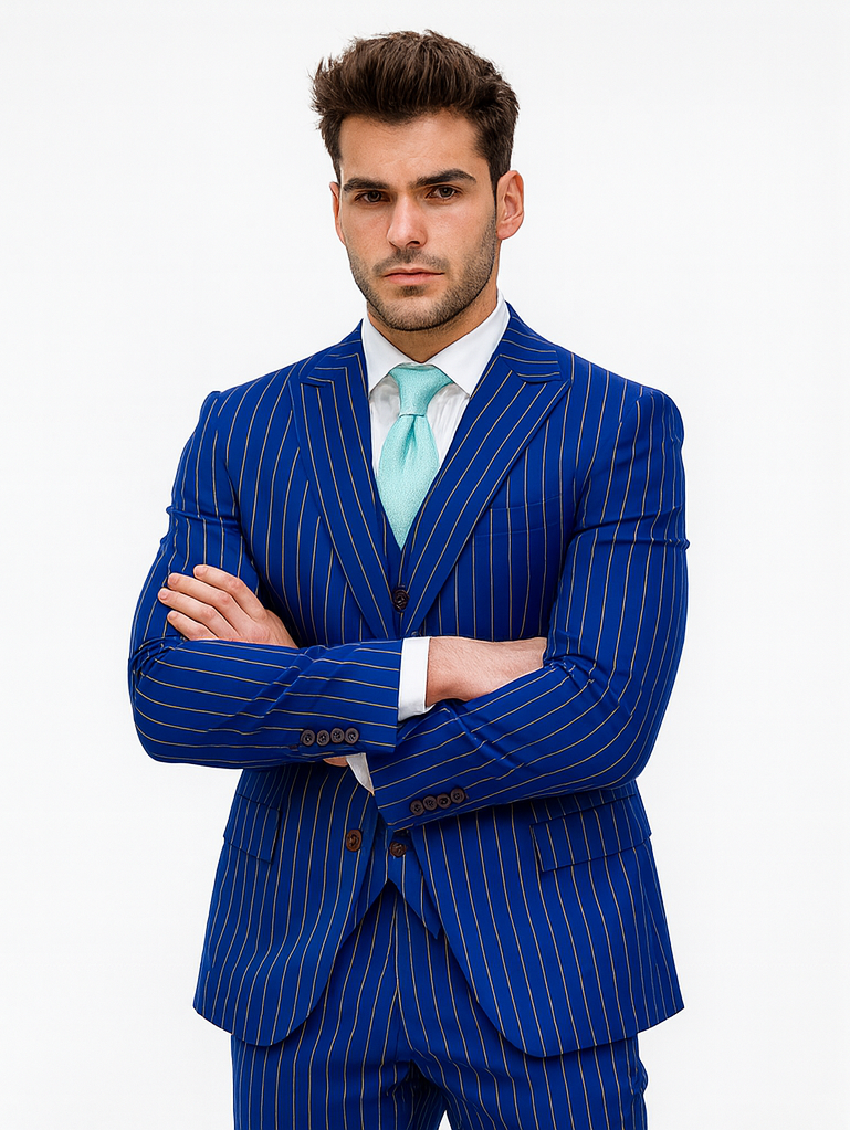 Gangster 1920s Blue Pinstripe Suit with Vest