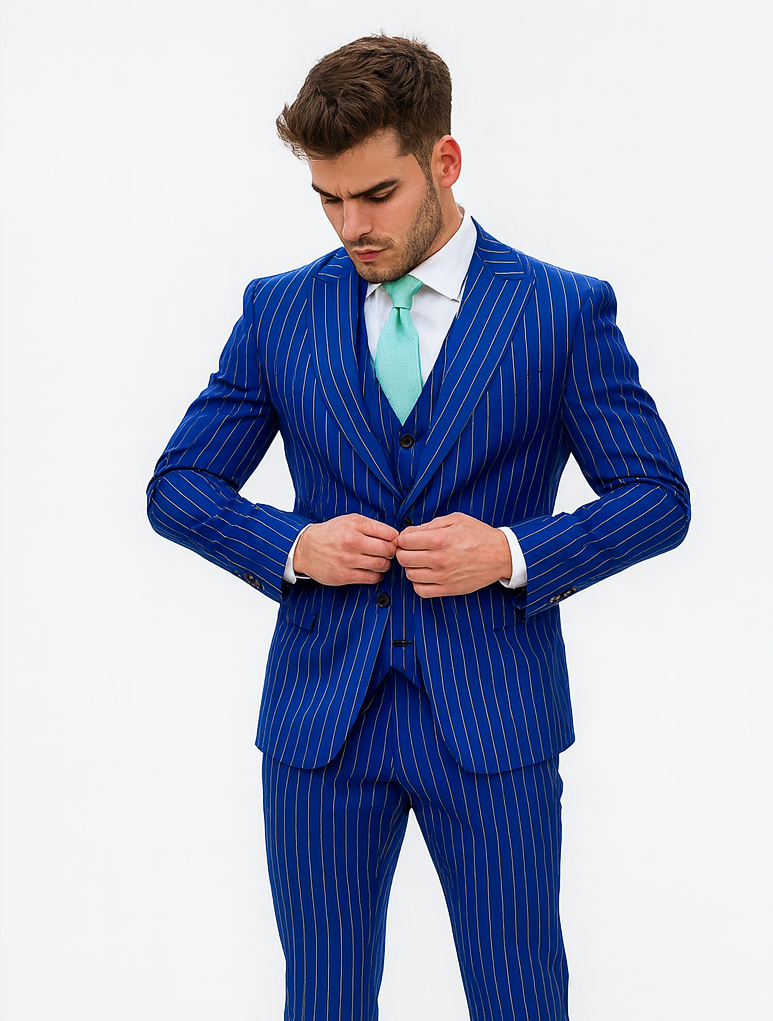 Gangster 1920s Blue Pinstripe Suit with Vest