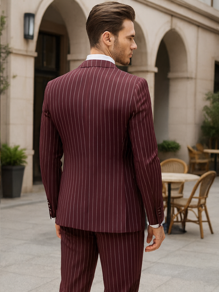 Burgundy 1920s Gangster Pinstripe Suit for Men