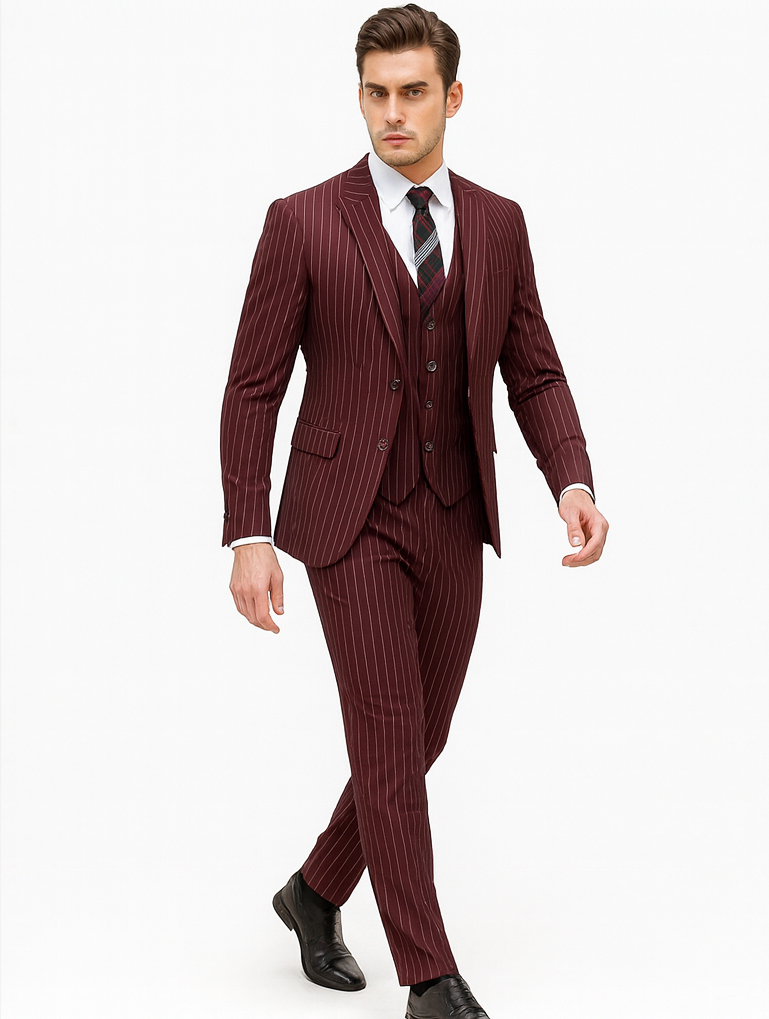 Burgundy 1920s Gangster Pinstripe Suit for Men