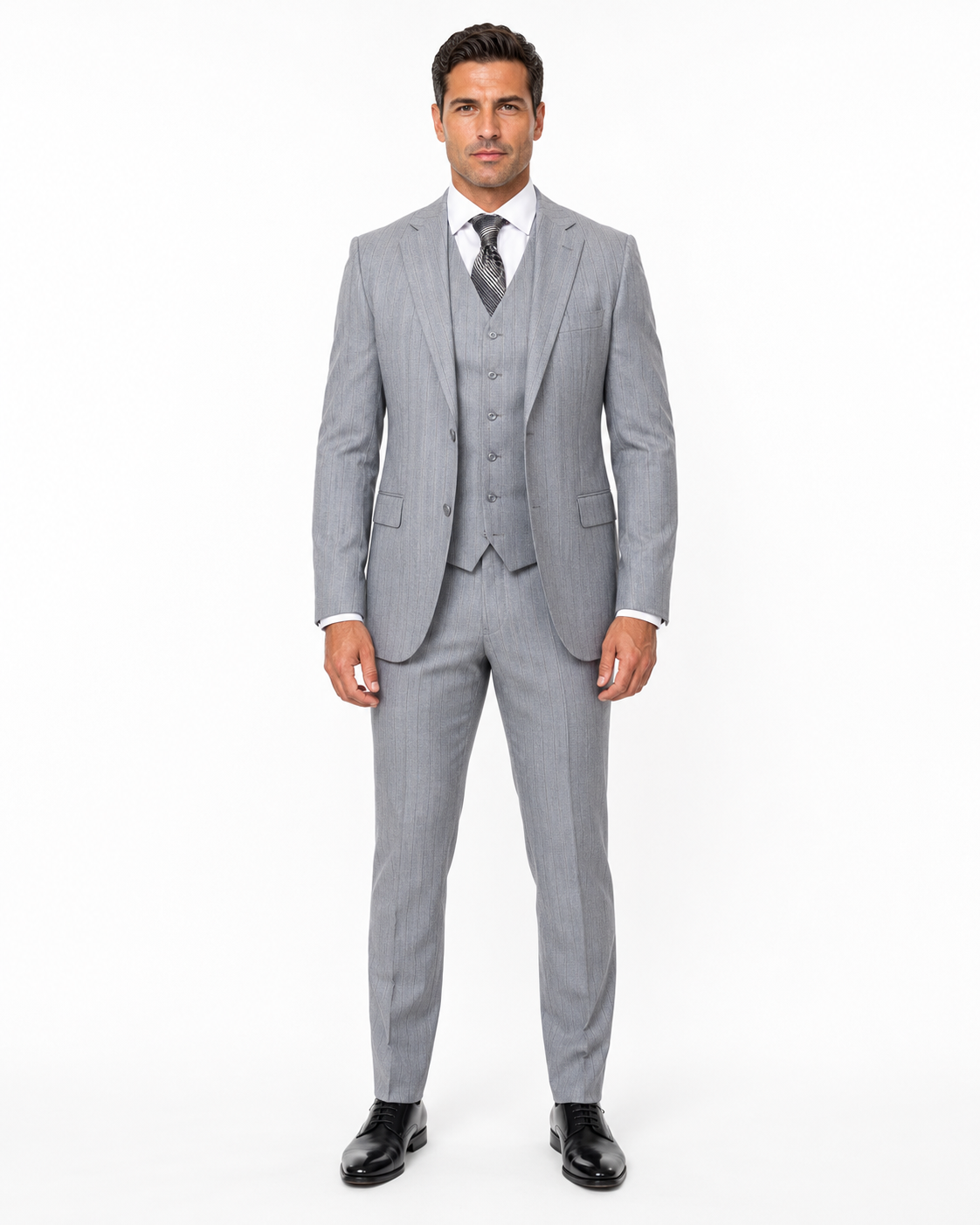 Grey Pinstripe Gatsby Vested Suit - Regular Fit