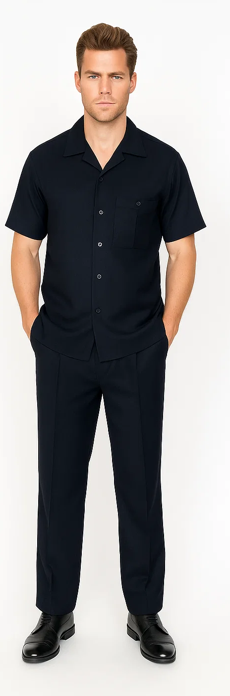 Mens Black Walking Suit Set with Matching Shirt & Pants