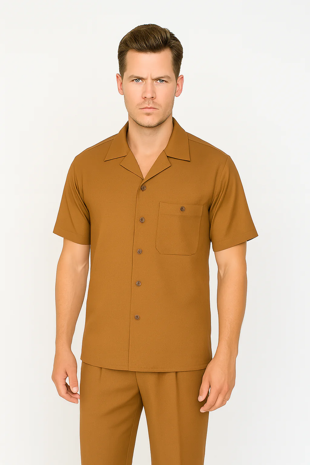 Mens Walking Suit in Color caramel leisure suit casual Matching Shirt and Pants $99