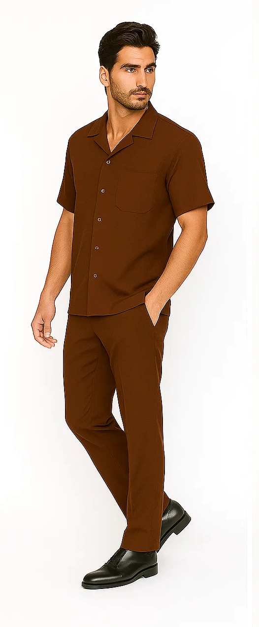 Mens Walking Suit in Color cognac leisure suit casual Matching Shirt and Pants $99
