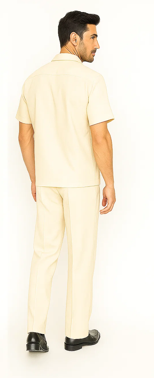 Cream Men's Walking Suit Set with Shirt and Pants