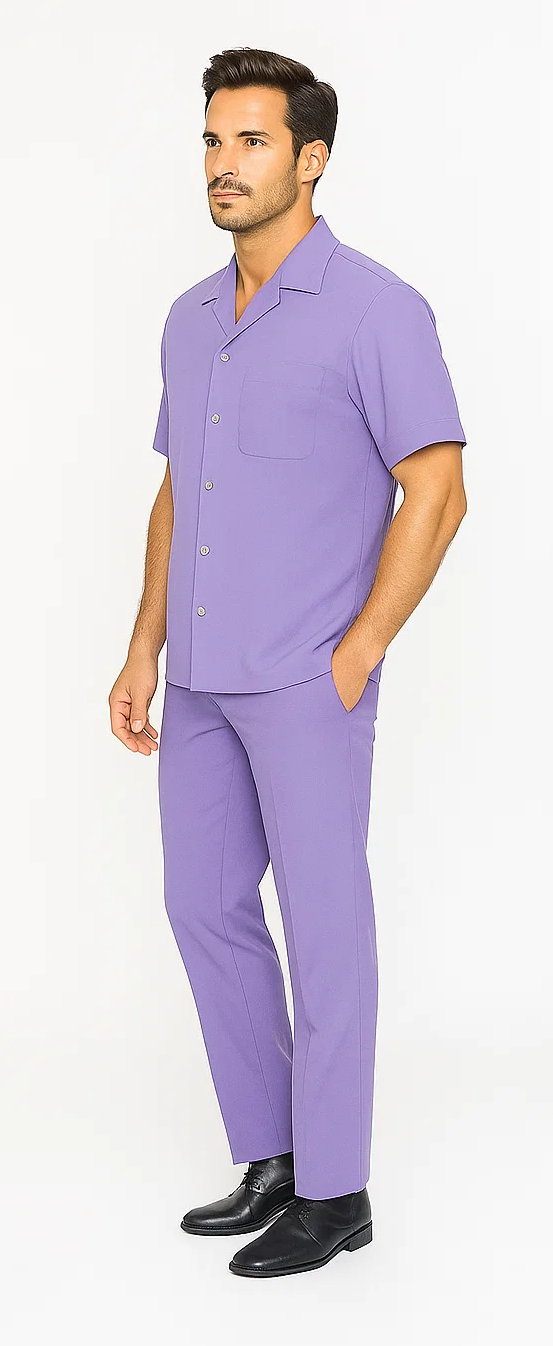 Mens Walking Suit in Color lavender suit casual Matching Shirt and Pants $99