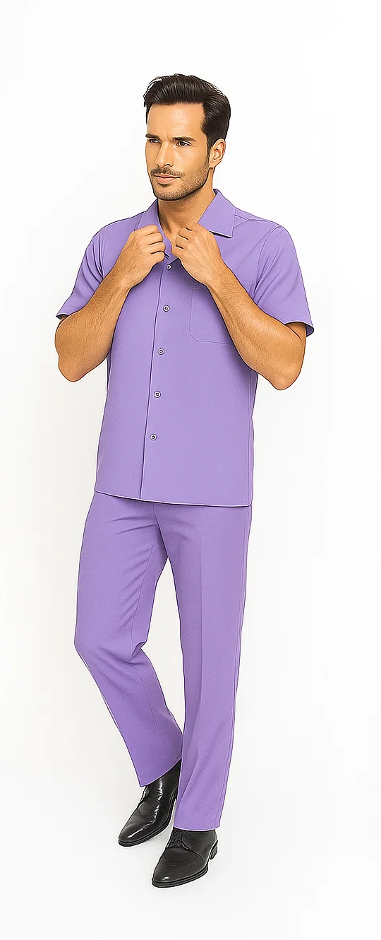 Mens Walking Suit in Color lavender suit casual Matching Shirt and Pants $99