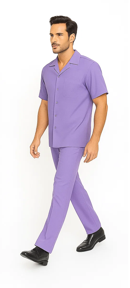 Mens Walking Suit in Color lavender suit casual Matching Shirt and Pants $99