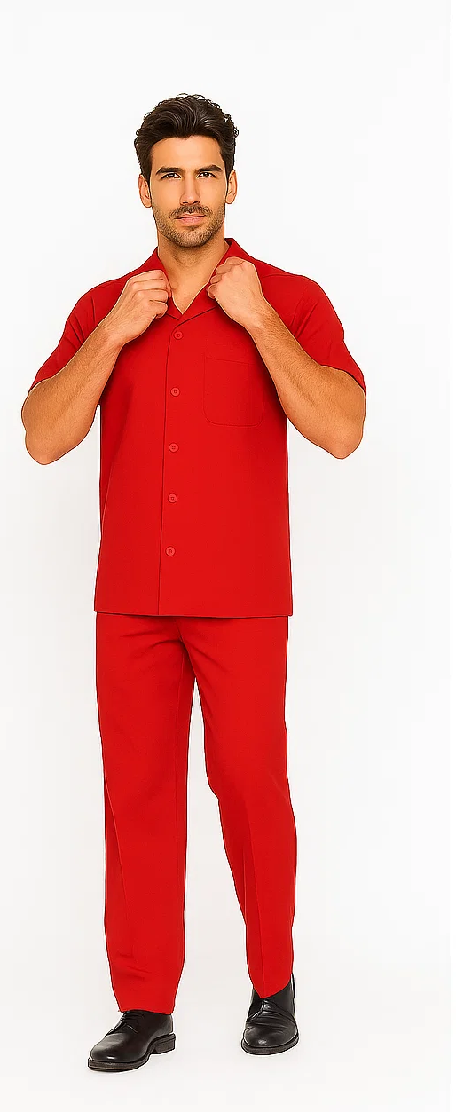 Men’s Red Leisure Walking Suit Set