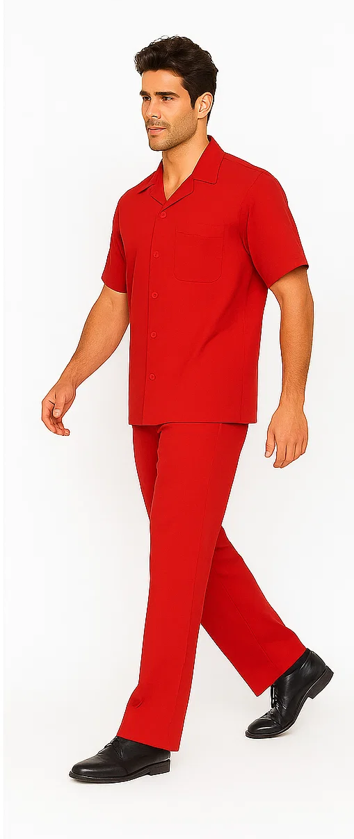 Men’s Red Leisure Walking Suit Set