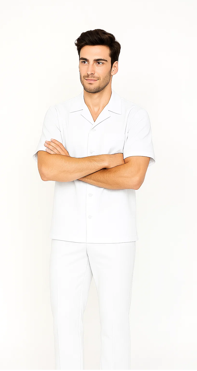Men's White Leisure Walking Suit Set