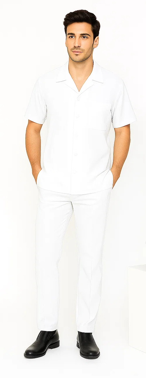 Men's White Leisure Walking Suit Set