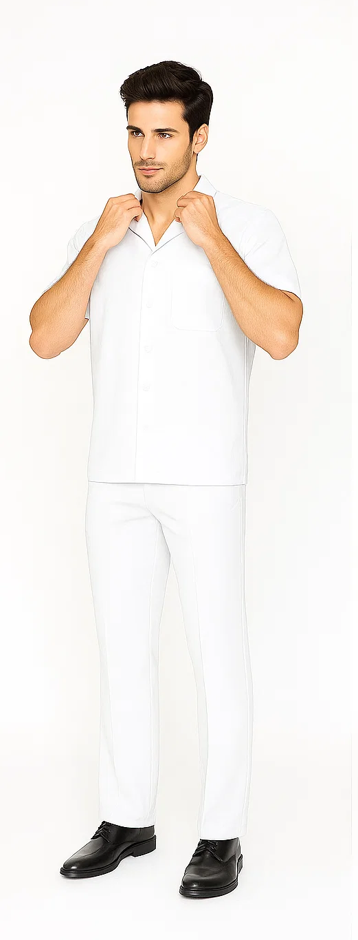 Men's White Leisure Walking Suit Set